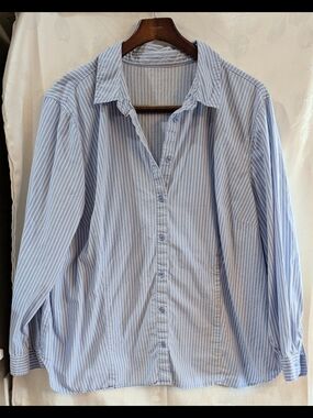 Relaxed Fit Women's Light Blue Pinstripe Button-Down Shirt